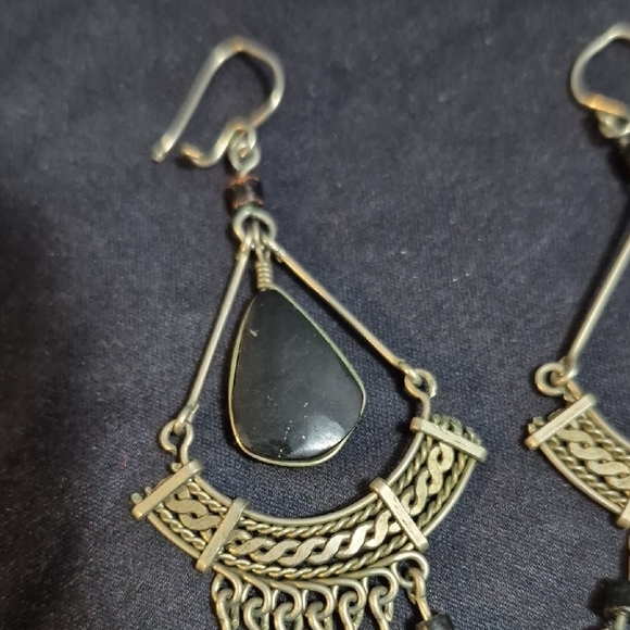 Elegant Black and Silver Chandelier Earrings - Picture 2 of 3